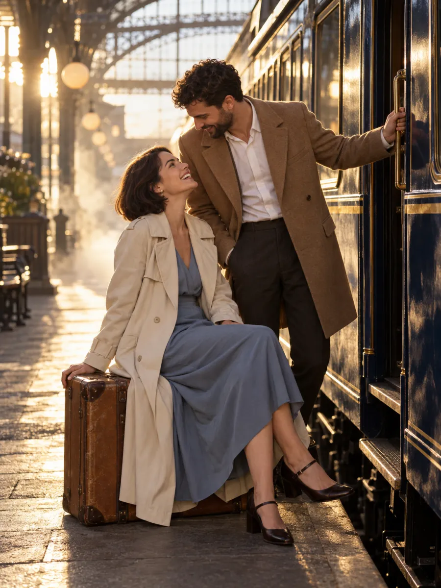 Julia en Thijs op een perron bij een oude trein