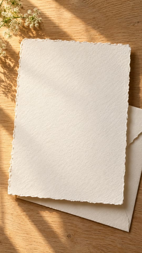Letterpers, letterpress geboortekaartje met bladgoud: lege katoenen kaart in de ochtendzon