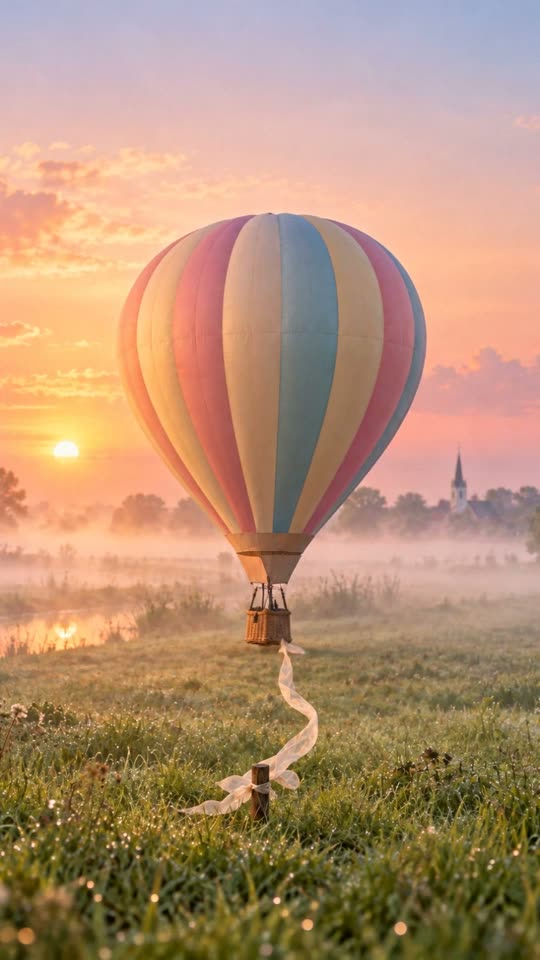 Luchtballon, babyshower-uitnodiging met een luchtballon: pastel luchtballonnetje aan een lint
