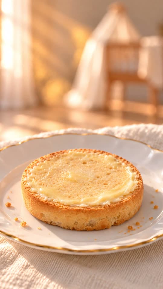 Muisjes, geboortekaartje met beschuit met muisjes: beschuit met boter op een porseleinen bordje