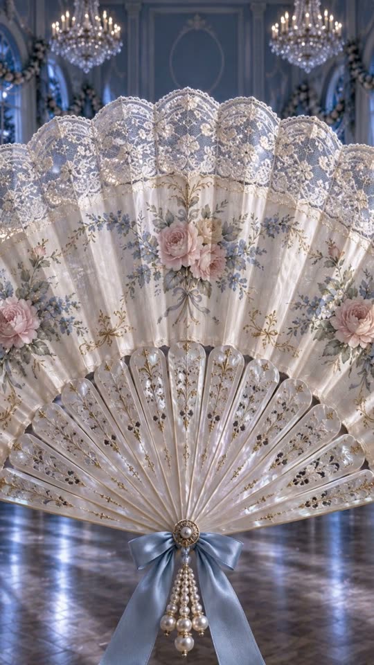 Regency-bal, trouwkaart in Regency-stijl met balzaal: kanten waaier met parelkwast