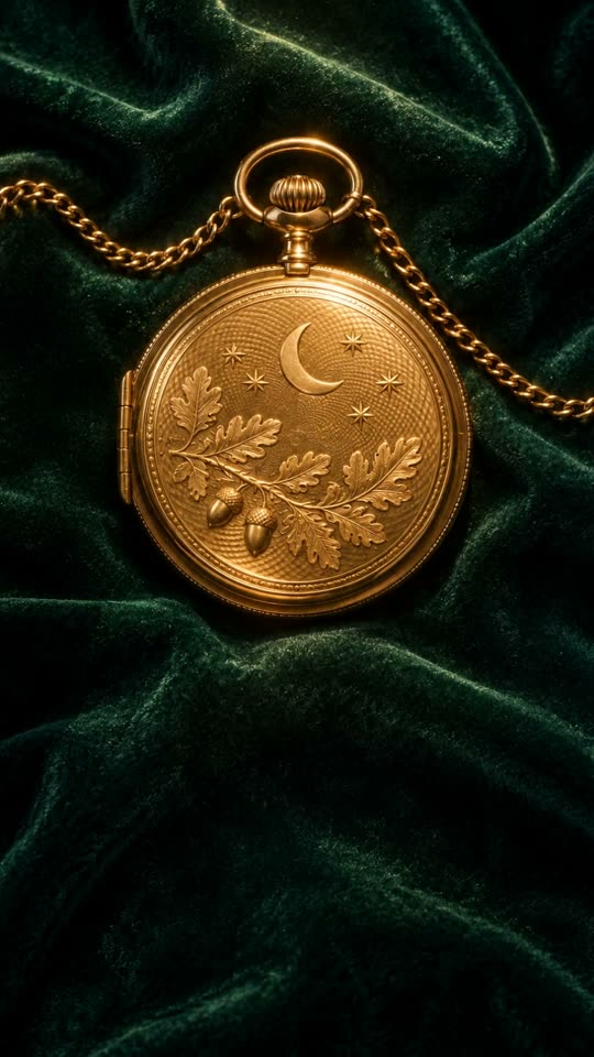 Zakhorloge, save the date met een gouden zakhorloge: gouden zakhorloge met gegraveerd deksel